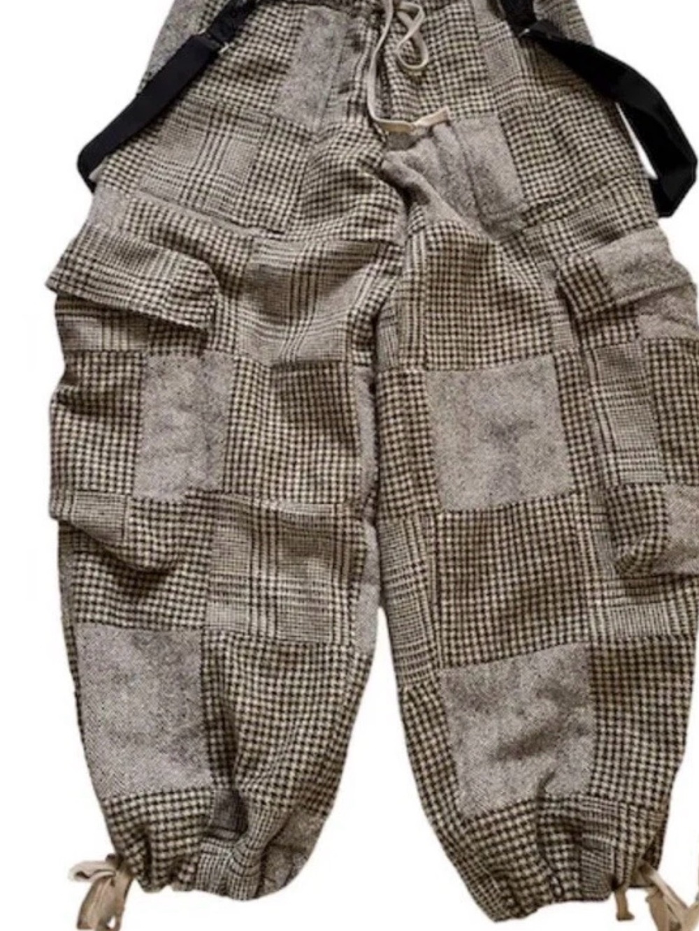 Wide Leg Patchwork Cargo Pants in Gray - Women's Drawstring Waist